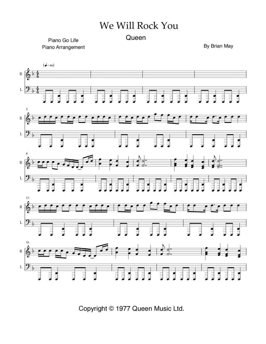 We Will Rock You (arr. Piano Go Life)