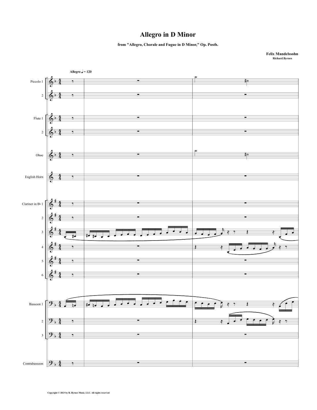 Allegro in D Minor, Op. Posth (Woodwind Choir) (arr. Richard Byrnes)