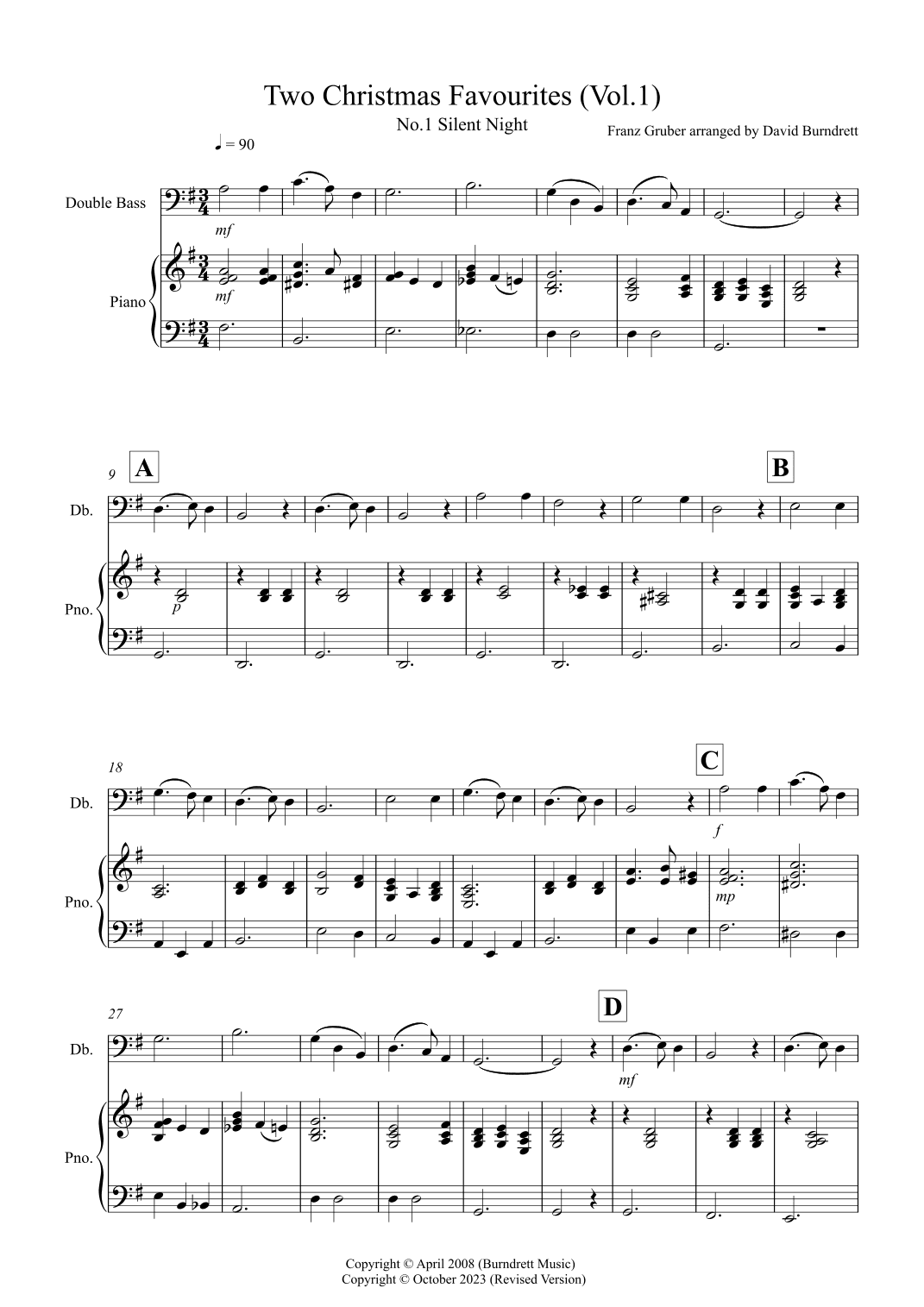 2 Christmas Favourites for Double Bass and Piano (volume one) (arr. David Burndrett)