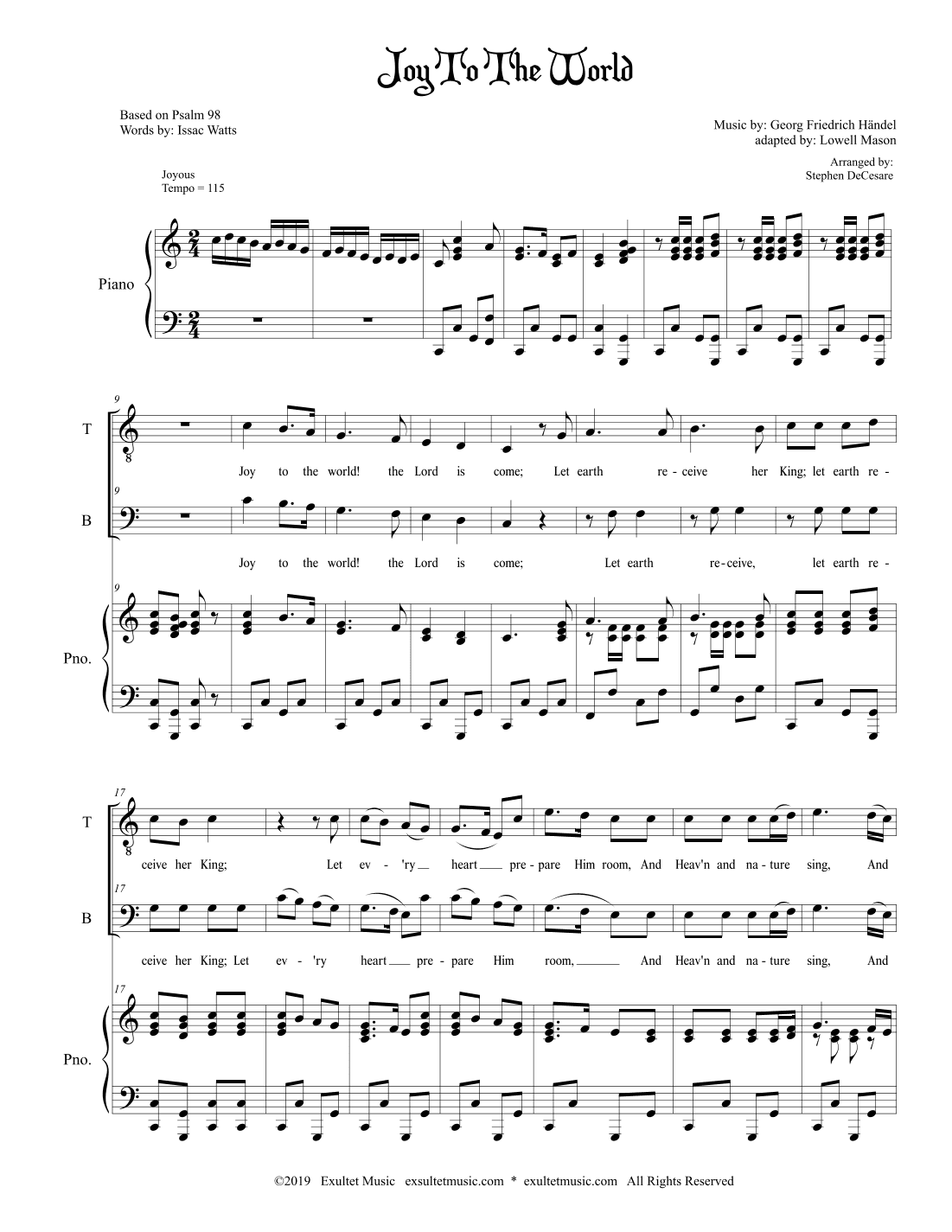 Joy To The World (2-part choir (TB) (arr. Stephen DeCesare)