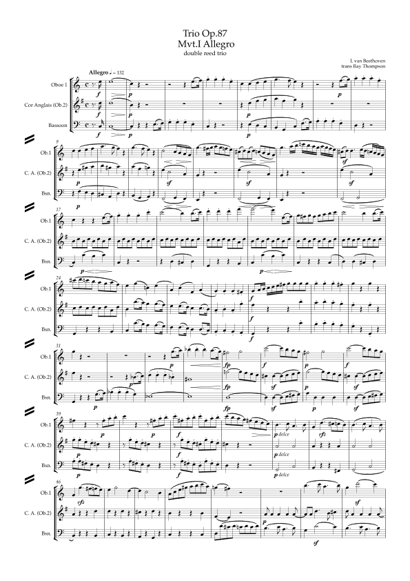 Beethoven: Wind Trio in C Major Op.87 Mvt.I Allegro - double reed trio (Ob.,C.A.,Bsn.) (arr. Ray Thompson)