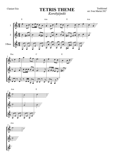 TETRIS Theme - Korobjéjniki - for Clarinet Trio (arr. Ivan Marini)