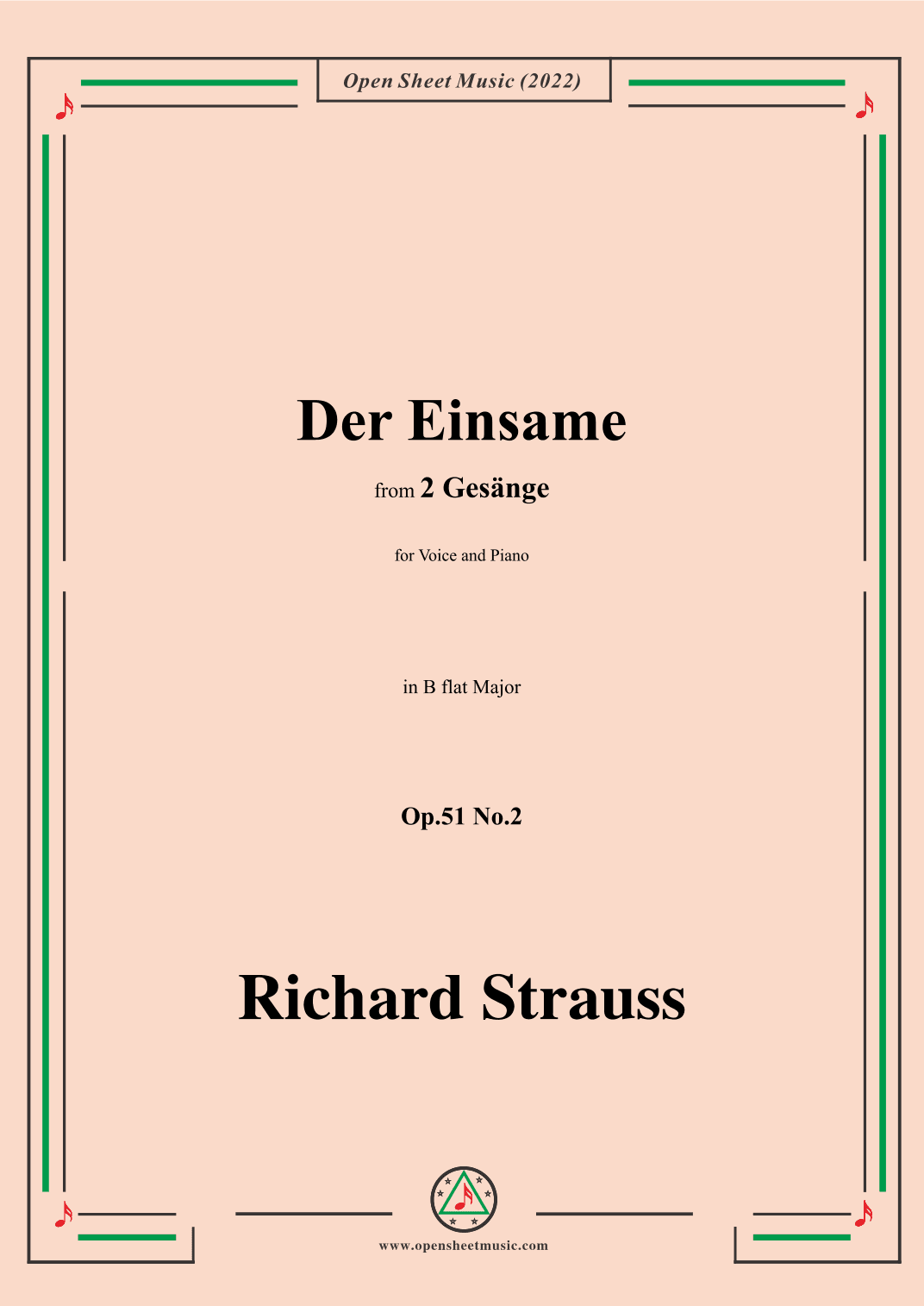 Richard Strauss-Der Einsame,in B flat Major,Op.51 No.2 (arr. OSM Press)