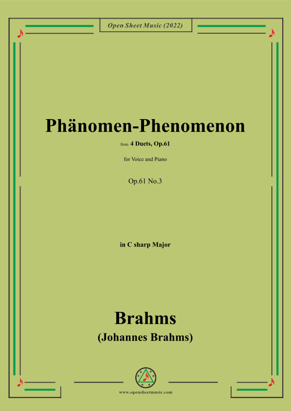 Brahms-Phänomen-Phenomenon,Op.61 No.3,in C sharp Major (arr. OSM Press)