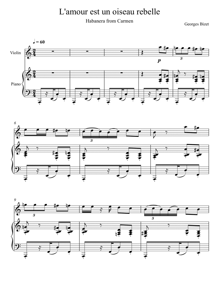 Georges Bizet - Habanera "L’amour est un oiseau rebelle" (Violin Solo) (arr. André Laitano)
