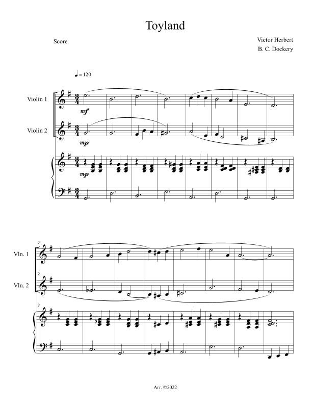Toyland (Violin Duet with Piano Accompaniment) (arr. B. C. Dockery)