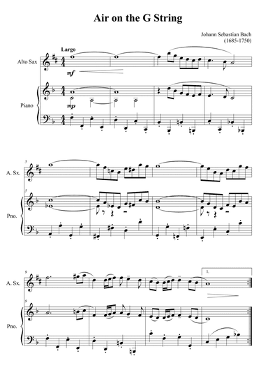 Air on the G String for sax alto and piano (arr. Passoni Music)