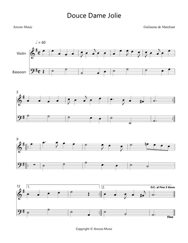 Douce Dame Jolie - Violin and Bassoon Arrangement (arr. Arezzo Music)