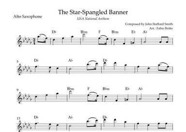 The Star Spangled Banner (USA National Anthem) for Alto Saxophone Solo with Chords (E Major) (arr. Fabio Britto)