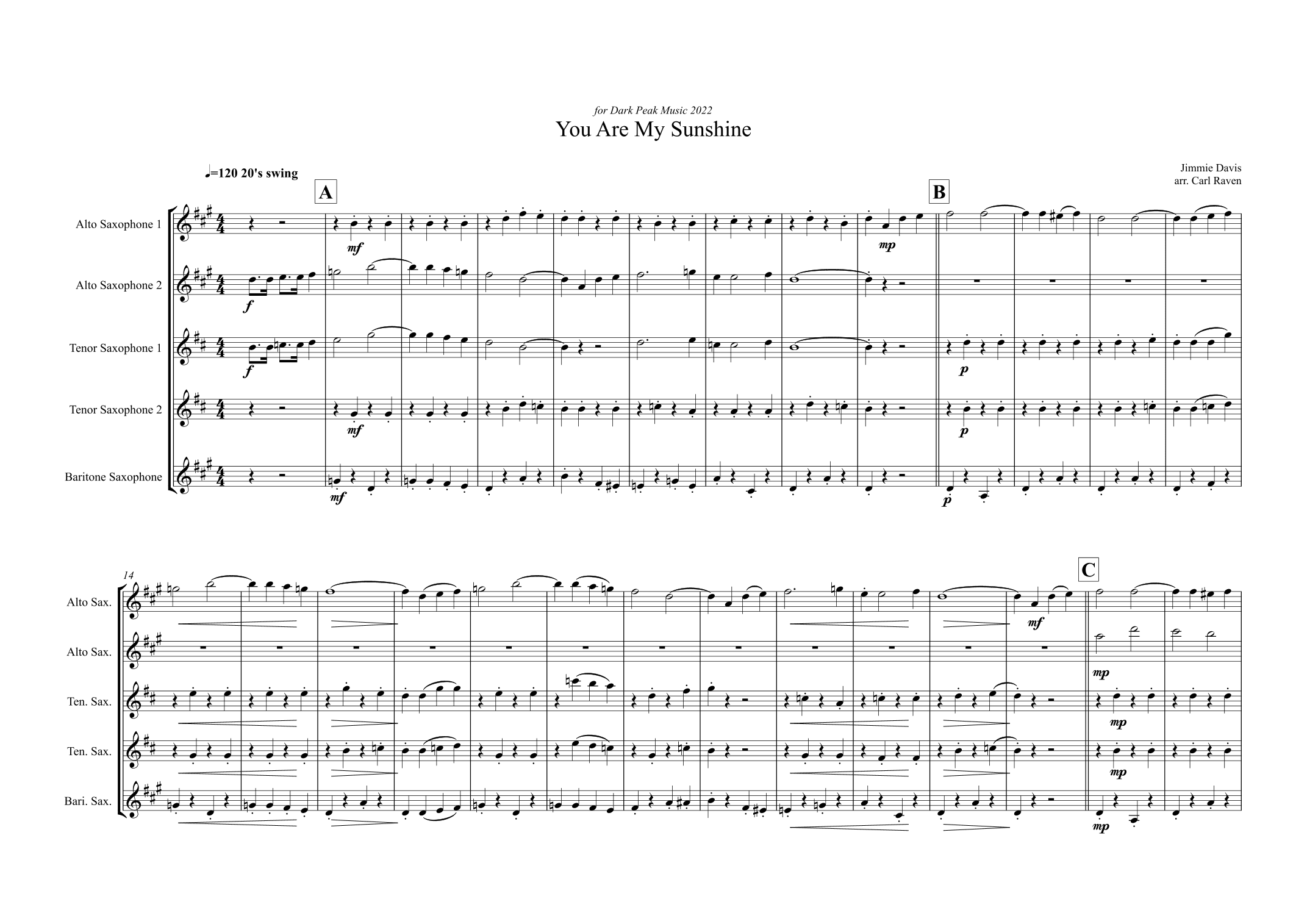 You Are My Sunshine (arr. Carl Raven)