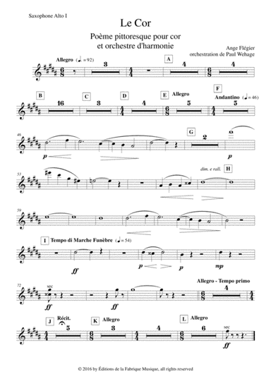 Ange Flégier: Le Cor for solo horn and concert band alto saxophone 1 part (arr. Paul Wehage)