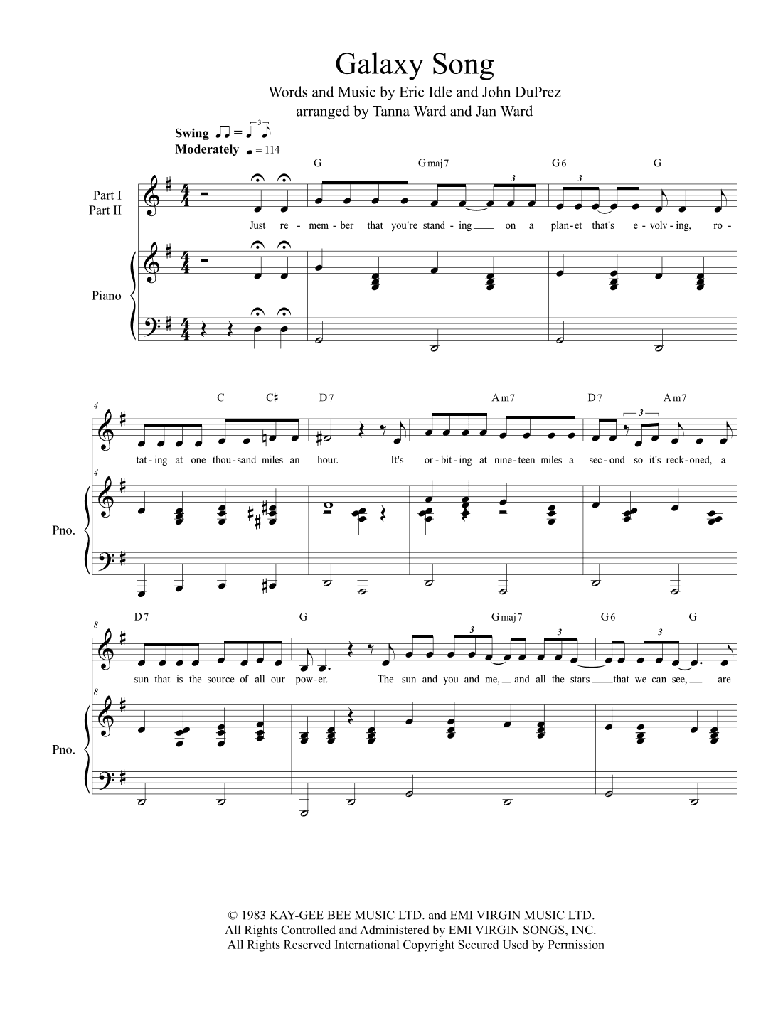 Galaxy Song (arr. Tanna Ward and Jan Ward)