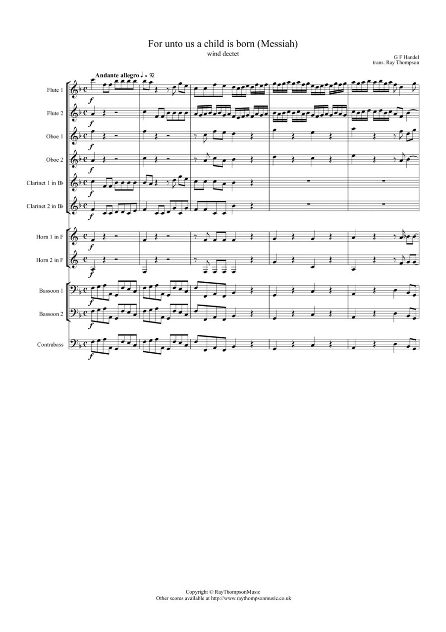 Handel: For unto us a Child is born (Messiah) - wind dectet (arr. Ray Thompson)