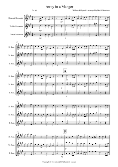 Away in a Manger for Recorder Trio (arr. David Burndrett)