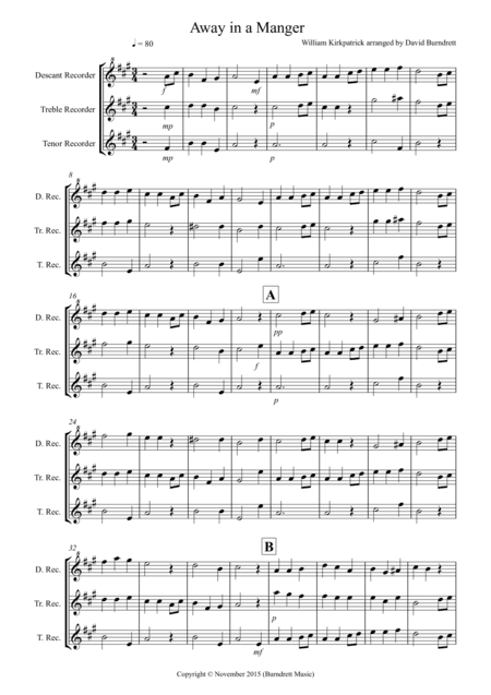 Away in a Manger for Recorder Trio (arr. David Burndrett)