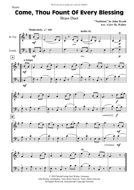Come, Thou Fount Of Every Blessing (arr. Gert Th. Walter)
