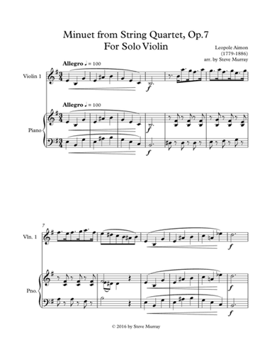 Minuet from String Quartet, Op 7 for Solo Violin (arr. Steven H Murray)
