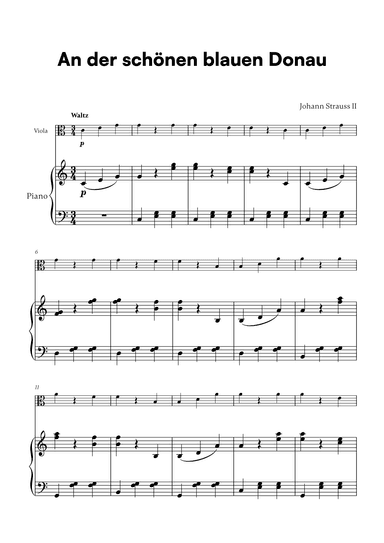 Johann Strauss II - An der scho¨nen blauen Donau for Viola and Piano (arr. Cadenza Editions)