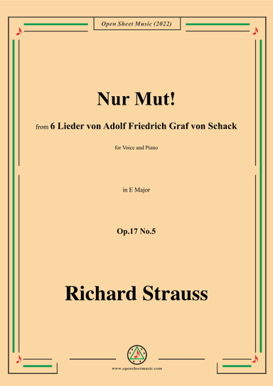 Richard Strauss-Nur Mut!,in E Major,Op.17 No.5 (arr. OSM Press)