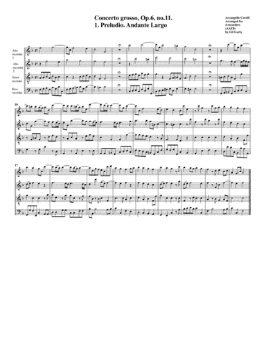 Concerto grosso, Op.6, no.11 (arrangement for 4 recorders) (arr. Gil Garty)
