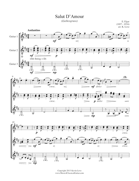 Salut D'Amour (Guitar Trio) - Score and Parts (arr. Kevin Love)