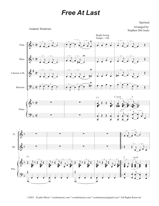 Free At Last (Woodwind Quartet and Piano) (arr. Stephen DeCesare)