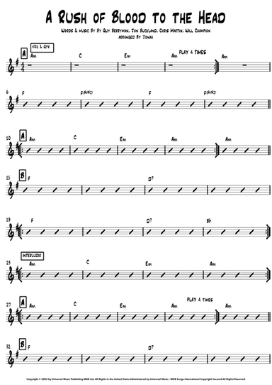 Rush Of Blood (a Rush Of Blood To The Head) (arr. Jonah Oliva)