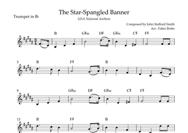 The Star Spangled Banner (USA National Anthem) for Trumpet in Bb Solo with Chords (A Major) (arr. Fabio Britto)