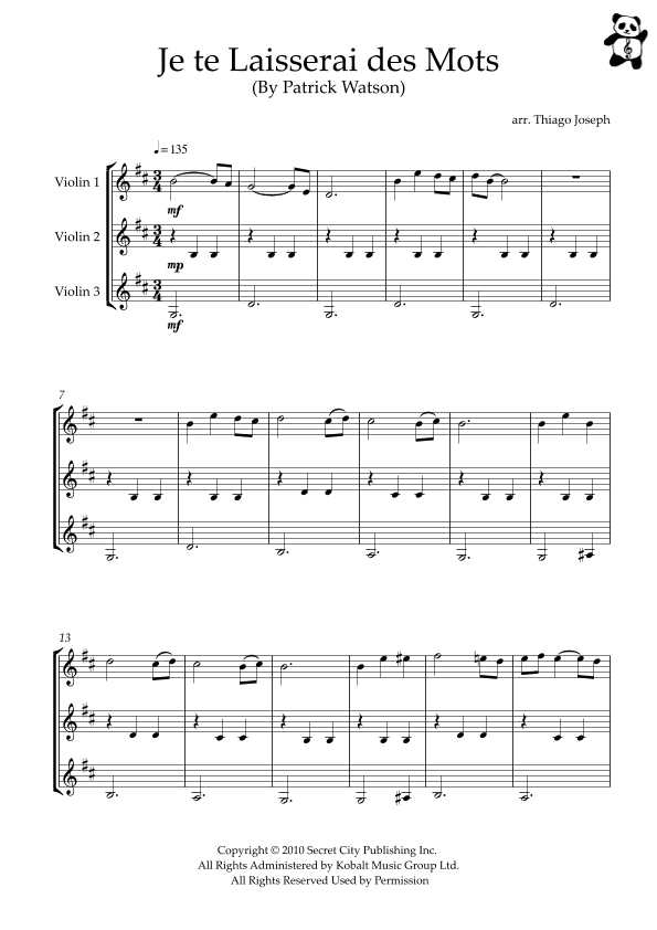 Je Te Laisserai Des Mots (arr. Thiago Joseph)