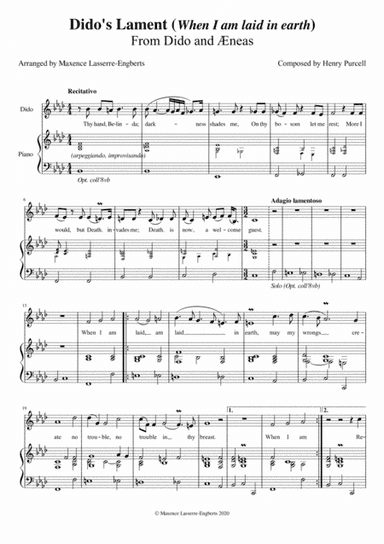 Dido's Lament [Medium Voice; Key: Fm] (arr. Maxence Lasserre-Engberts)