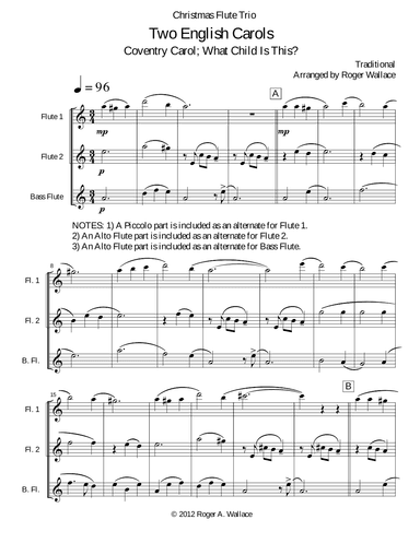Two English Carols (Coventry Carol; What Child Is This?) - Flute Trio (arr. Roger Wallace)