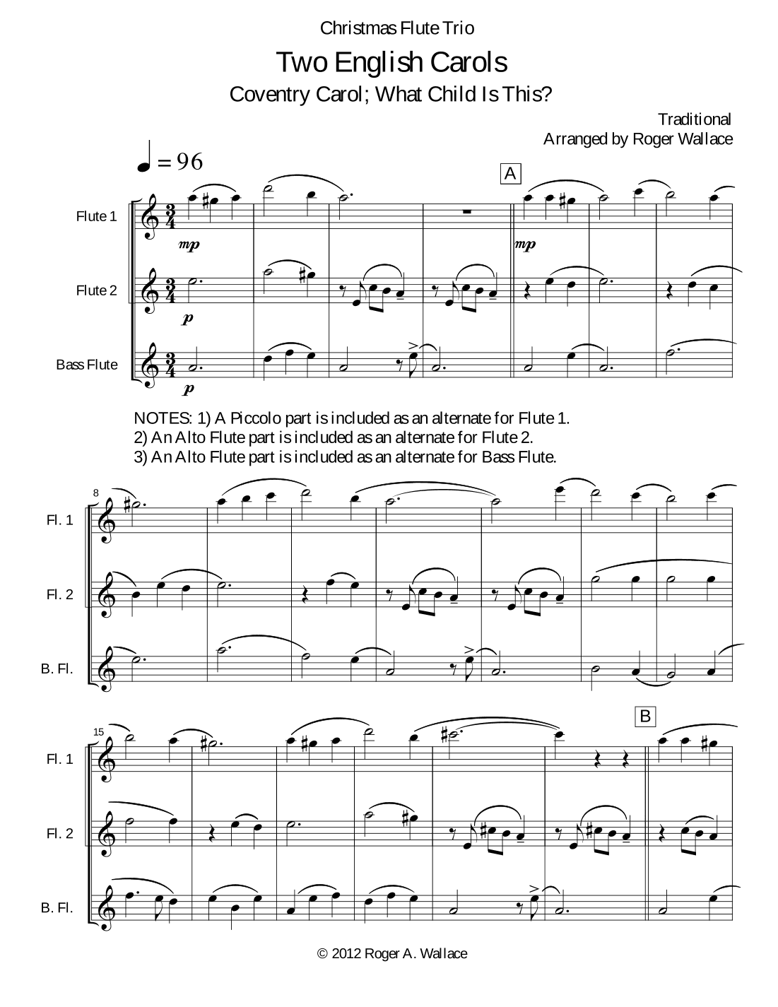 Two English Carols (Coventry Carol; What Child Is This?) - Flute Trio (arr. Roger Wallace)
