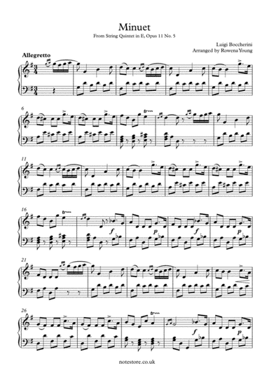 Minuet from Boccherini's String Quintet in E, Op. 11, No. 5 (G 275) (arr. Rowena Young)
