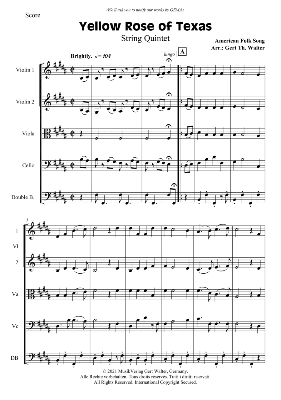 Yellow Rose of Texas (arr. Gert Th. Walter)