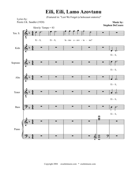 Eili, Eili, Lamo Azovtanu (Solo with SATB)