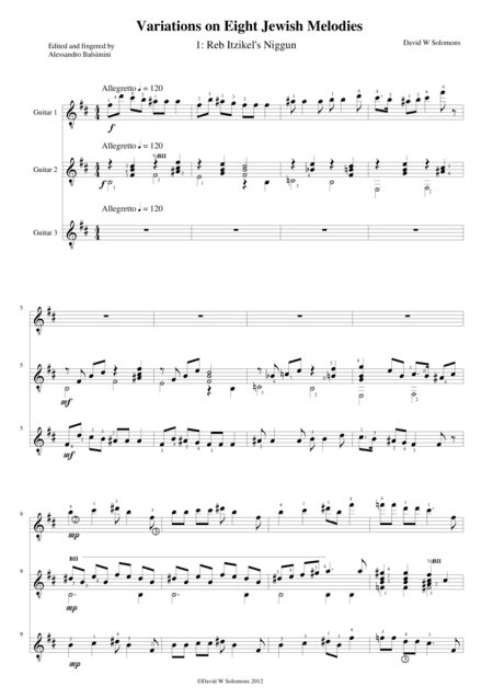 Variations on Reb Itzikel's niggun (Song of Rabbi Ezekiel) for guitar trio (arr. David Warin Solomons)