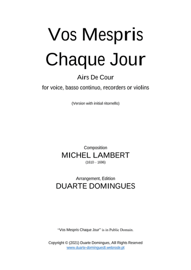 Vos Mépris Chaque Jour (Initial Ritornello) - Score Only (arr. Duarte Domingues)