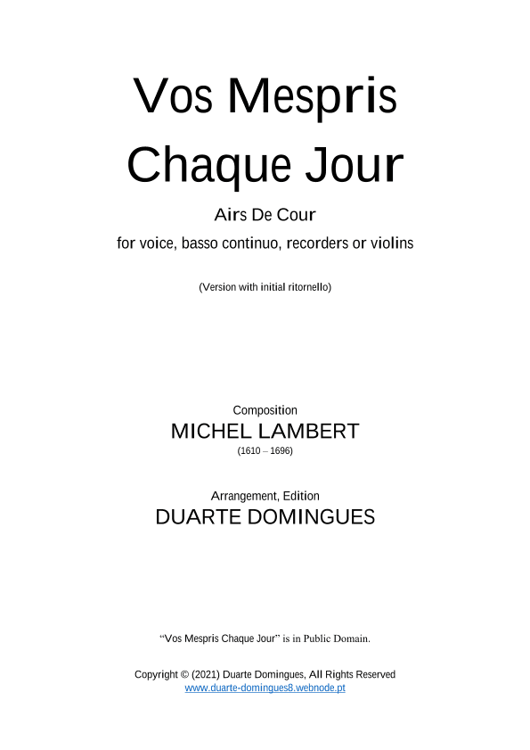 Vos Mépris Chaque Jour (Initial Ritornello) - Score Only (arr. Duarte Domingues)