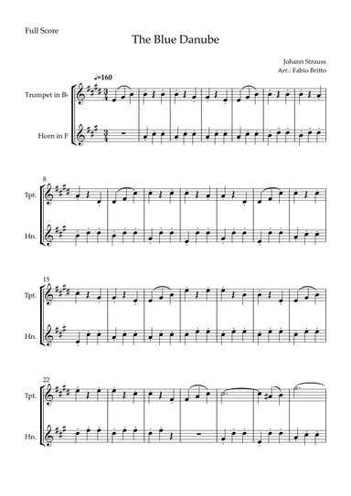 The Blue Danube (Waltz by Johann Strauss) for Trumpet in Bb & Horn in F Duo (arr. Fabio Britto)