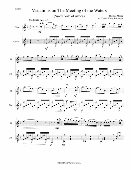 Variations on The meeting of the waters (Sweet Vale of Avoca) for flute and guitar (arr. David Warin Solomons)