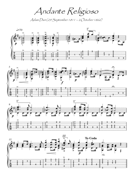 Andante Religioso classical guitar (arr. PianoSheetNow)