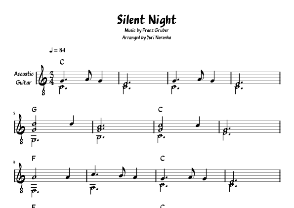 Silent Night - Fingerstyle for Acoustic Guitar (Very Easy - Traditional Christmas - Sheet Music) (arr. Yuri Noronha)