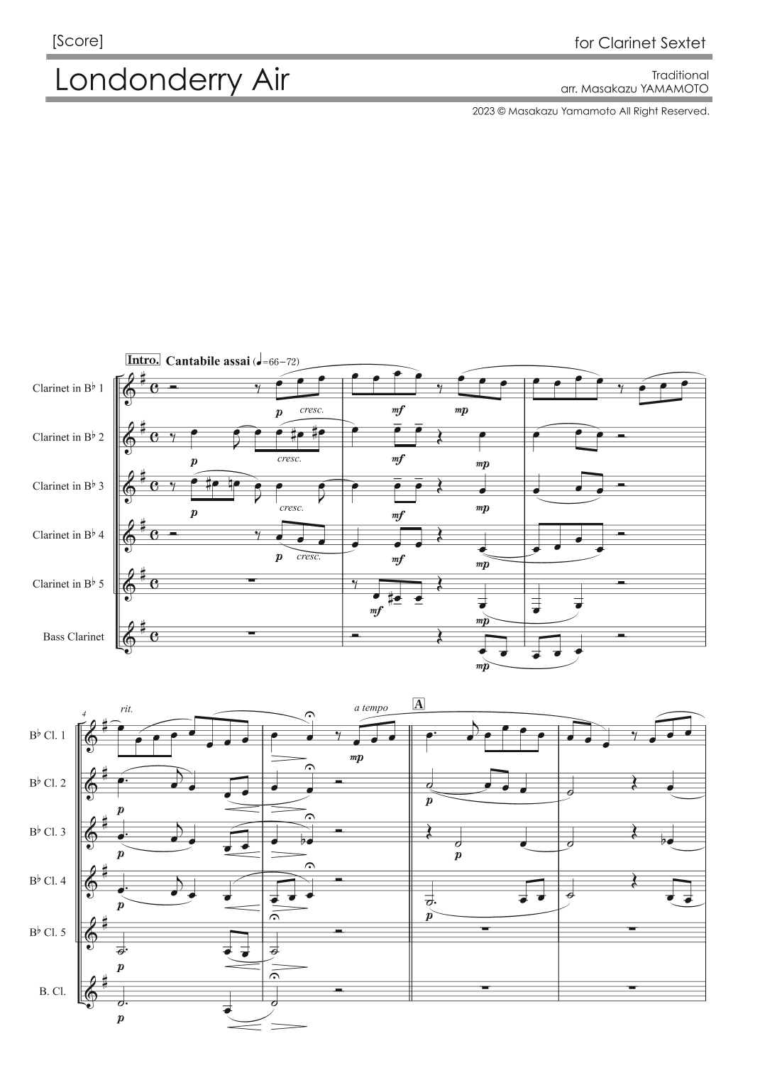 Londonderry Air (Danny Boy) [Clarinet Sextet] (arr. Masakazu YAMAMOTO)