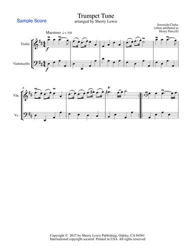 TRUMPET TUNE, Jeremiah Clarke (sometimes attributed to H.Purcell), String Duo, Intermediate Level fo (arr. Sherry Lewis)