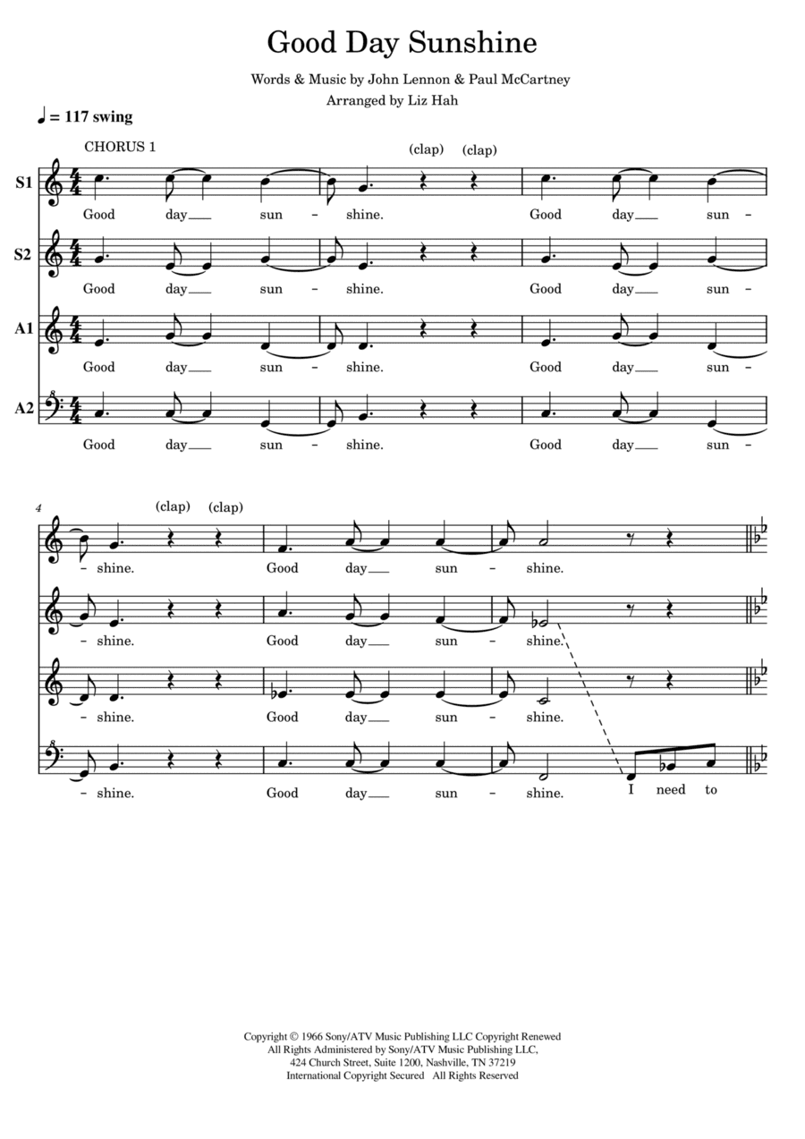 Good Day Sunshine (arr. Liz Hah)