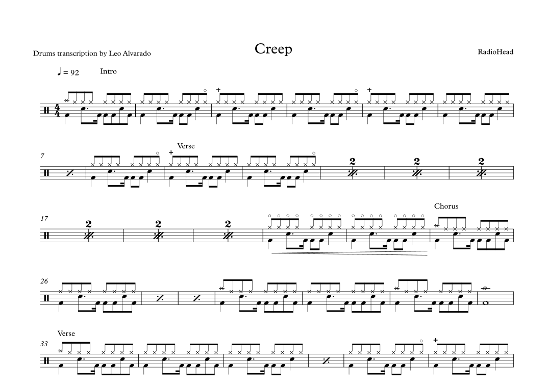 Creep (arr. Drum Transcription: Leo Alvarado)