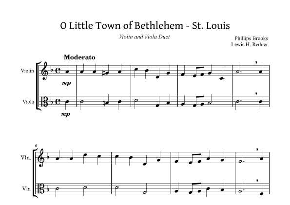 O Little Town of Bethlehem (St. Louis) Violin-Viola Duet (arr. Lucas Figueiredo)