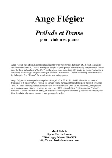 Ange Flégier: Prélude et Danse for violin and piano (arr. Musik Fabrik Music Publishing)