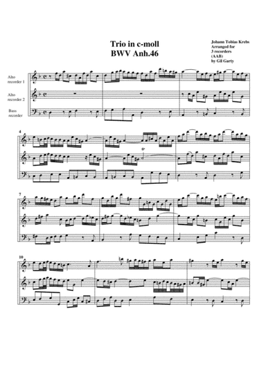 Trio BWV Anh 46 (arrangement for 3 recorders) (arr. Gil Garty)