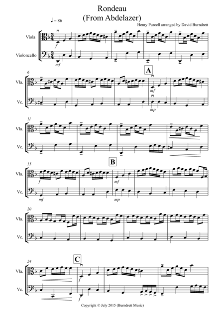 Rondeau (from Abdelazer) for Viola and Cello Duet (arr. David Burndrett)